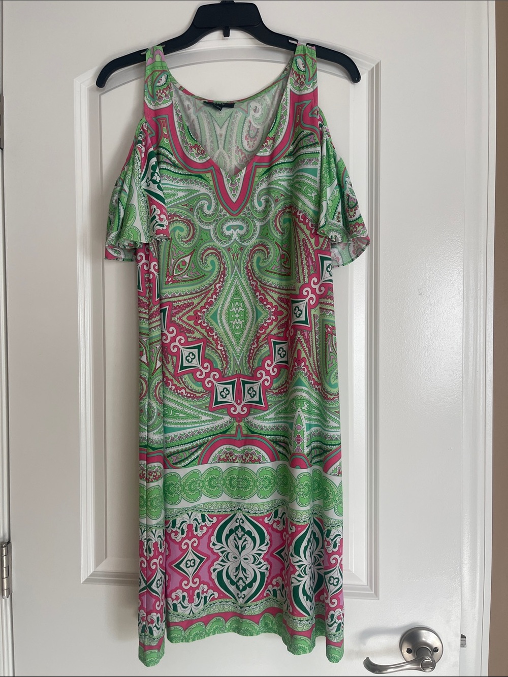 MSK Short-Sleeve Dress in Green and Pink